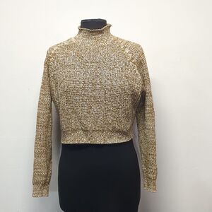Fin & Vince Tan Marled Cropped Sweater, Size XS